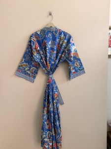 Bata de algodón con estampado floral para mujer, manga larga, largo completo, ropa informal, ropa de dormir - Product Image 1
