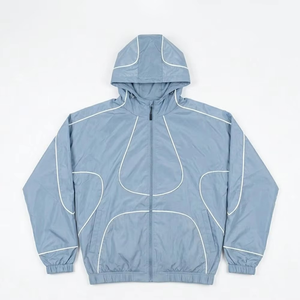 Wholesale Custom Logo Light Blue Men's Polyester <b>Wind</b> <b>Breaker</b> Shorts Sets Summer Breathable Quick Dry Outwear Highstreet Hoodies - Product Image 6