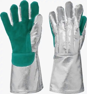 Heavy Duty Industrial Cow Split Leather Safety Gloves <b>Fire</b> Resistant and Proof Aluminized Canvas Hand Arm Protection for Welder - Product Image 3