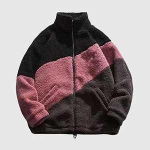 Wholesale Patchwork Fluffy <b>Fleece</b> <b>Jacket</b> <b>Thick</b> Warm Autumn Winter Customized Loose Sherpa Men's Coat With Pockets Panel Hoodie - Product Image 2
