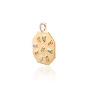 Antique Natural Multi Sapphire Charm <b>Pendant</b> in 18K <b>Solid</b> Yellow <b>Gold</b> - Product Image 5