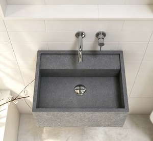 Lavabo rectangulaire mural en granit finition chromée design minimaliste facile à nettoyer vasque flottante - Product Image 1