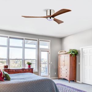 Ventilatore da soffitto a LED da 52 pollici con pale in legno massello, telecomando, motore DC silenzioso, 6 velocità, funzione reversibile, luci QPA - Product Image 5