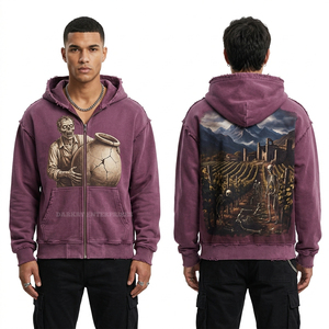 Sudadera con capucha para hombre, morado ciruela, con cremallera completa, lavado vintage, estampado gráfico de esqueleto de viñedo, estilo streetwear, fabricante personalizado, chaqueta oversize - Product Image 1