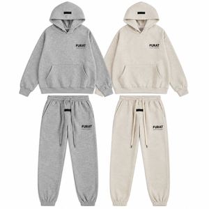 Ensemble de survêtement unisexe 3 pièces écologique 80% coton coupe ample à capuche hiver noir et rouge veste t-shirt pantalon de jogging athlétique - Product Image 5