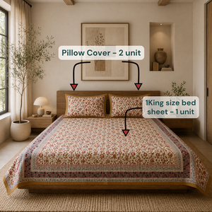 Parure de lit plate 3 pièces en coton 100% de taille King, motif classique imprimé pigmentaire Jaipur, teintures non toxiques, douce, respirante, écologique, 200 fils/cm² - Product Image 6
