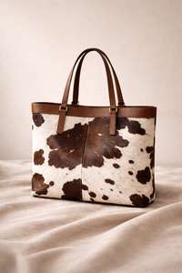 Bolso Tote de Cuero Genuino con Pelo de Vaca al por Mayor para Mujer, Bolso de Compras con Cremallera y Bordado, Portátil, de Alta Calidad LHTB-0083 - Product Image 2
