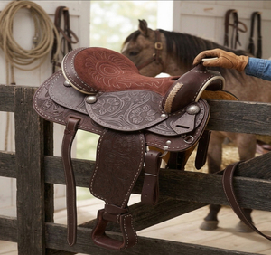 Selle de cheval Western Trail en cuir sur armature en fibre de verre robuste, pour l'équitation, de 15 à 17 pouces, équipement équestre - Product Image 2