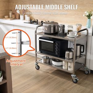 Carrello Multiuso in Acciaio a 3 Ripiani, Capacità 450 LBS, Trolley da Cucina con Ruote per Stoccaggio - Product Image 6