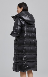 Long Quilted Hooded Winter Jacket Women Black Full Sleeve Adjustable Waist Thick Puffer <b>Coat</b> With Belt Solid Color - Product Image 4