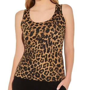 Top de punto con estampado de leopardo para mujer, cuello redondo, informal, sin mangas, tela transpirable, longitud regular - Product Image 1