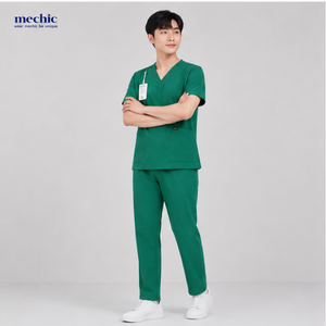 Tenue médicale homme moderne, douce, anti-transpiration, col en V, infroissable, en poly-rayonne - Product Image 1