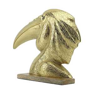 Sculpture en aluminium tête de toucan dorée 28x8x33cm, faite à la main, plaquée or, écologique, décoration de table moderne pour salon - Product Image 2