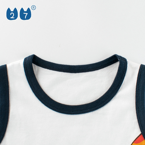 Débardeur en tricot pour homme, blanc, imprimé girafe de dessin animé et voiture de police, col rond, style décontracté, respirant, 100% coton - Product Image 3