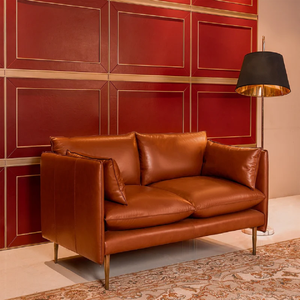 Sofá de Cuero Genuino Marrón de 2 Plazas con Patas de Madera, Diseño Modular Convertible y Cómodo para Sala de Estar - Product Image 3