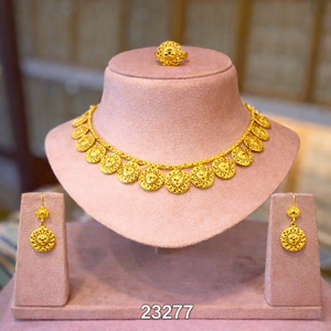 Gold Plated Traditional Floral Necklace <b>Set</b> with Matching Earrings | Indian <b>Bridal</b> <b>Jewelry</b> Wholesale Model 23277 - Product Image 1