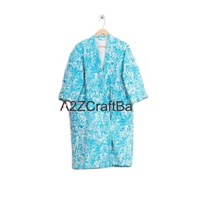 Bata de Invierno para Mujer, Hecha a Mano, Tejida, de Lujo, con Cuello en V, Cordón Ajustable, Manga Larga, Suave, Transpirable, de Secado Rápido, 100% Algodón - Product Image 1