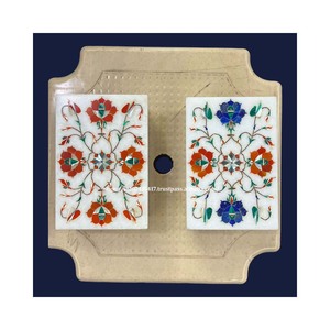 Fully Handmade in India Blue and Red Marble Jewelry Box Customized Mother Pearl <b>Earring</b> and Ring Box Made in India - Product Image 3