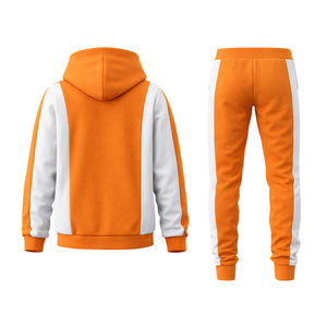 Conjunto Deportivo con Capucha Naranja para Hombre, Chaqueta y Pantalones con Paneles en Contraste, Ropa Deportiva para Correr, Entrenamiento, Gimnasio, Fitness, Conjunto Casual para Trotar - Product Image 3