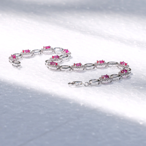 Glamorosa Pulsera de Plata de Ley con Piedras de Rubí Rosa Ovaladas, Diseño de Halo, Elegante Juego de Joyería Fina para Mujer, Regalo de Lujo - Product Image 2