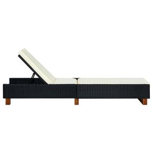 Chaise longue en polyrotin noir avec coussin, élégante chaise longue d'extérieur - Product Image 3