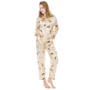 Conjunto de Pijama para Mujer, Color Morado, Poliéster/Algodón, Cuello Alto, Manga Larga, Cintura Elástica con Cordón, Color Sólido, Ropa de Dormir para Verano - Product Image 2