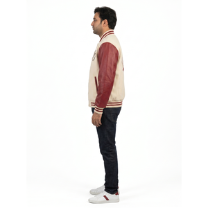 Blouson universitaire en laine méltone pour homme, personnalisé, avec manches en cuir pleine fleur, vêtement d'extérieur de luxe style streetwear, vierge, vente en gros - Product Image 3