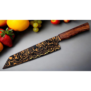 Couteau de chef Burraq Ecommerce, neuf, fait main, en acier carbone, lame de 8 pouces, épaisseur de 3,0 mm, manche en bois, étui en cuir, personnalisé - Product Image 4