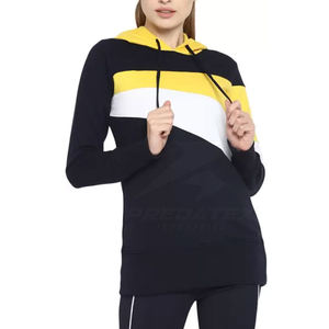 Sweat à capuche pour femme, collection automne-hiver, vente en gros, logo personnalisé, color block, coupe courte, en polaire, coupe oversize, col ras du cou - Product Image 4