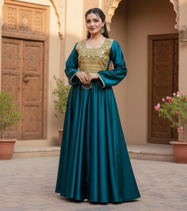 Afghan Kuchi Handmade Ethnic Clothing Tribal Traditional Evening Embroidered <b>Sequined</b> Feathers Women's Formal Kuchi Dress - Product Image 3