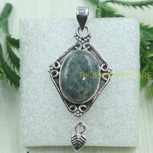 Natural Aquamarine Gemstone Pendant 925 Sterling Silver Handmade Vintage Boho <b>Leaf</b> Dangle Designer Jewelry Gift for Women Unisex - Product Image 2