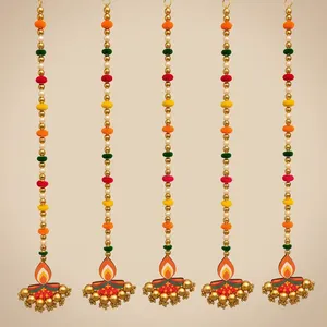 Guirnalda de Flores de Tela Multicolor, Decoración de Pared Colgante con Perlas y Borlas para Bodas, Diwali, Decoración del Hogar - Product Image 2