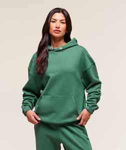 <b>Women's</b> <b>Green</b> Hooded Sweatshirt Oversized <b>Fleece</b> Solid Color With Pockets Regular Fit Autumn Knitted Cotton Breathable - Product Image 3