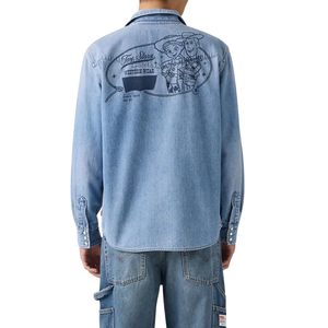 Men's Casual <b>Denim</b> Shirt <b>Denim</b> <b>Fabric</b> Breathable Comfortable ODM Customizable Cotton Wholesale - Product Image 4