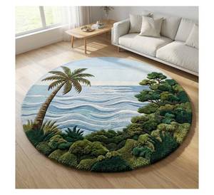 Alfombra Redonda Personalizada con Paisaje 3D para Sala de Estar, Dormitorio, Decoración del Hogar, Base Antideslizante, Alfombra Redonda de Área Tropical - Product Image 1