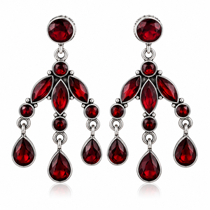 Wholesale Oxidized Silver Fashion Dangle <b>Earrings</b> Red Gemstone Chandelier Drop <b>Earrings</b> for Women - Product Image 1