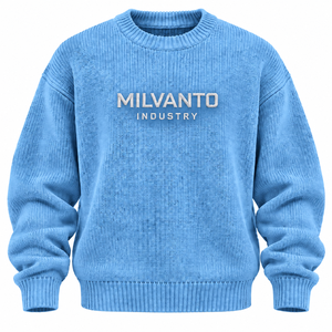 Suéter de punto personalizado azul cielo con logotipo para hombre, jersey de punto prémium con cuello redondo y manga larga para hombre, suéter para mujer - Product Image 1