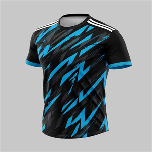 เสื้อฟุตบอลแขนสั้นคอกลมทรงหลวมสำหรับผู้ชาย สีน้ำเงินลายอาร์ไกล์ พิมพ์ลายแบบซับลิเมชั่น ผ้าโพลีเอสเตอร์ 100% ระบายเหงื่อได้ดี - Product Image 3