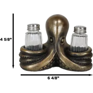Octopus Figurine Salt And Pepper Shakers Set Bronze Metal Craft <b>6</b> 4/8 In Wide Home Decor - Product Image 1