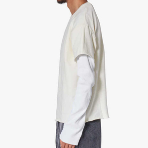 เสื้อยืดแขนยาวผู้ชายลำลอง ผ้าฝ้าย 100% สองชั้น สั่งทำได้ ทรงโอเวอร์ไซส์ เรียบๆ พิมพ์ลาย แขนถักสองชั้น - Product Image 4