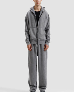 Custom Oversized Vintage Washed <b>Zip</b> <b>Up</b> Hoodie Heavyweight Cotton Fleece Distressed Streetwear Full <b>Zip</b> <b>Jacket</b> for Men - Product Image 2