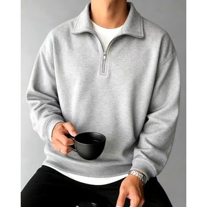 Men Premium Quarter Zip <b>Sweatshirt</b> Heavyweight Pullover Casual Cotton Streetwear USA Fashion Manufacturer - Product Image 6