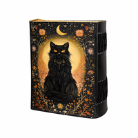 Nouveauté : Carnet de sorcellerie en cuir noir gaufré « Chat Noir » de New Era Wholesale, reliure cousue, impression UV, couverture rigide – Format A5, 100 feuilles