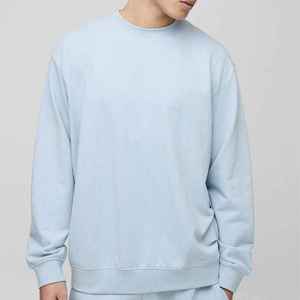 Sweat-shirt surdimensionné à col rond bleu clair pour homme, coupe classique, vêtement décontracté d'automne, en molleton tricoté, couleur unie, pull-over OEM - Product Image 6