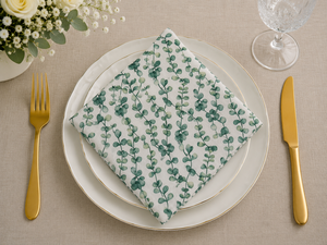 Serviette de table carrée en coton slub imprimé feuilles vertes pour mariage, fête, restaurant, dîner - Product Image 5