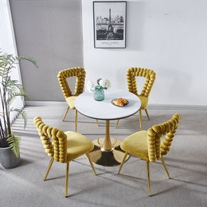Set di 4 Sedie da Pranzo Moderne in Oro Giallo con Schienale Confortevole e Cuscini Morbidi, Gambe in Tubo di Ferro per Sala da Pranzo - Product Image 6