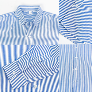 Chemise habillée rayée à manches longues pour homme 100 % coton popeline infroissable col rabattu décontractée élégante à manches complètes - Product Image 4