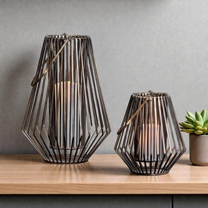 Iron <b>Wire</b> Candle Lanterns Set Modern Geometric Design Home Decoration Votive Holders Durable Metal <b>Craft</b> - Product Image 3