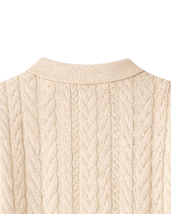 Polo de Punto Trenzado Beige para Hombre, Manga Corta, Verano, Casual, Corte Ajustado, Tejido Texturizado, Logotipo Personalizado, Fabricante OEM, Venta al Por Mayor - Product Image 6