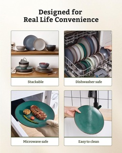 Plato de Cena de Cerámica Verde Esmeralda, Acabado Mate, Borde de Contraste Intenso, Diseño Duradero, Perfecto para Comedor Moderno en el Hogar y Restaurantes - Product Image 6